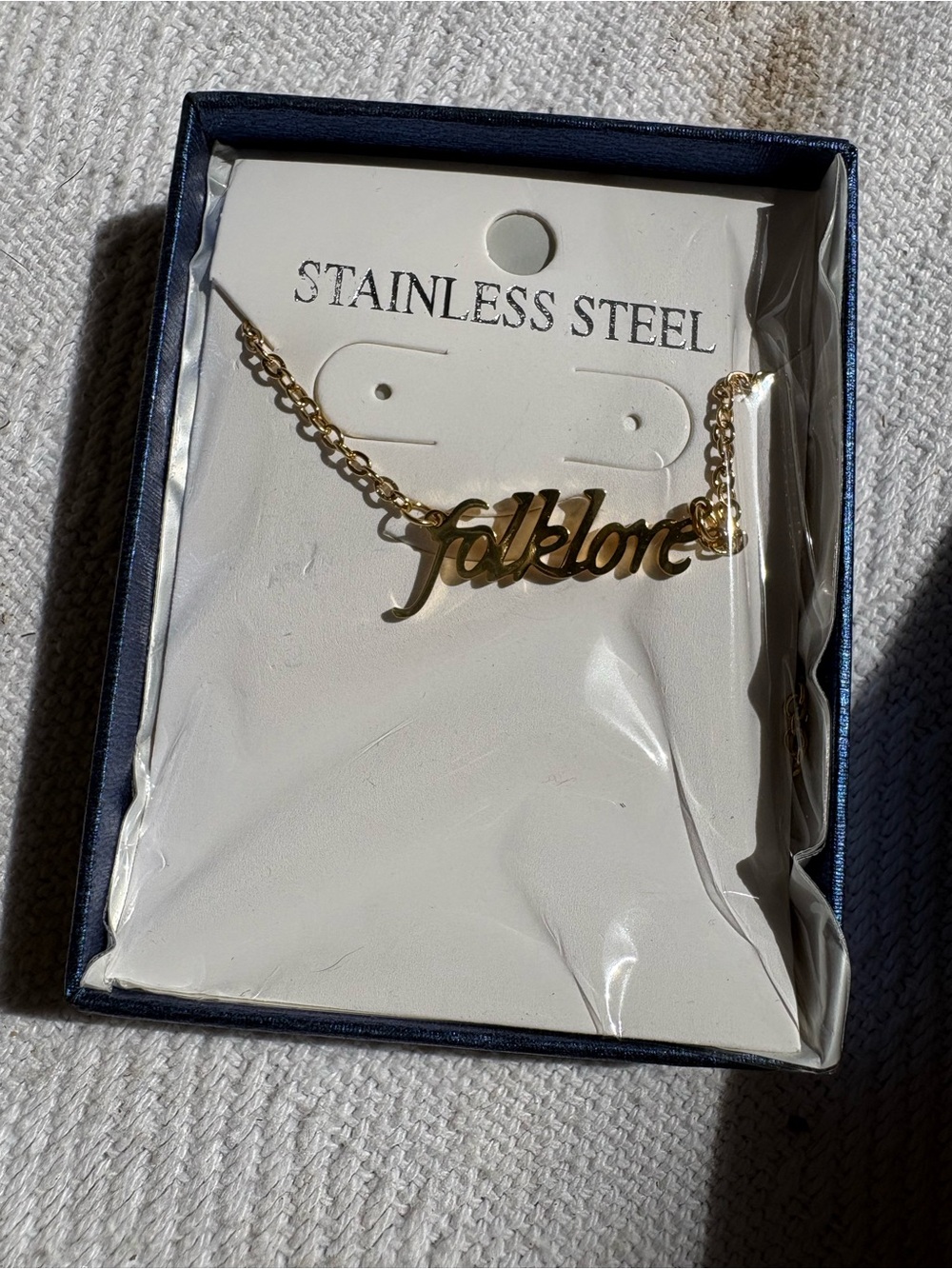Gold Tone "Folklore" Script Name Necklace - Stainless Steel
